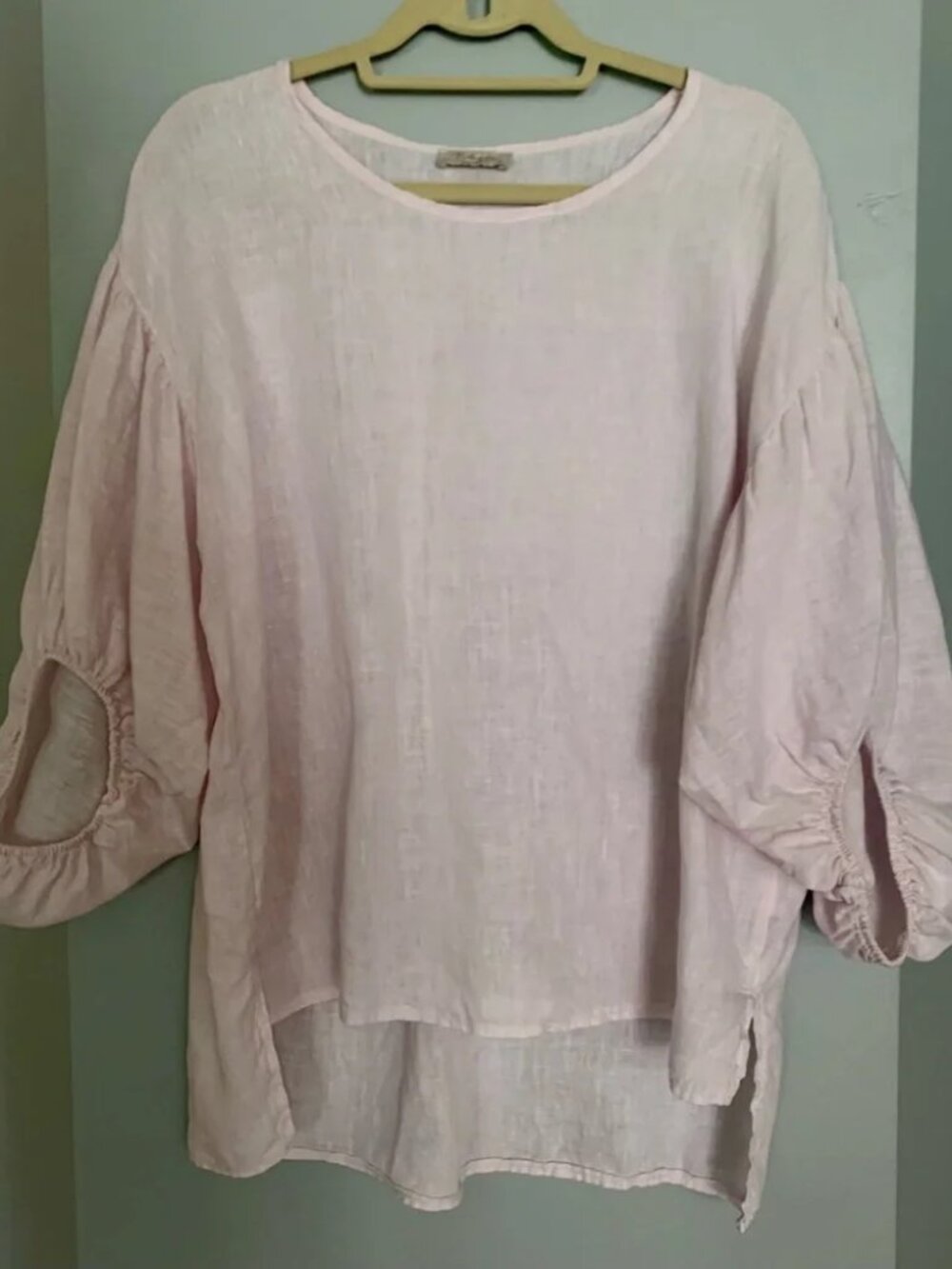 Bellambra of Italy Soft Pink Linen Top Balloon Sleeve Blouse Size S/M Price Drop